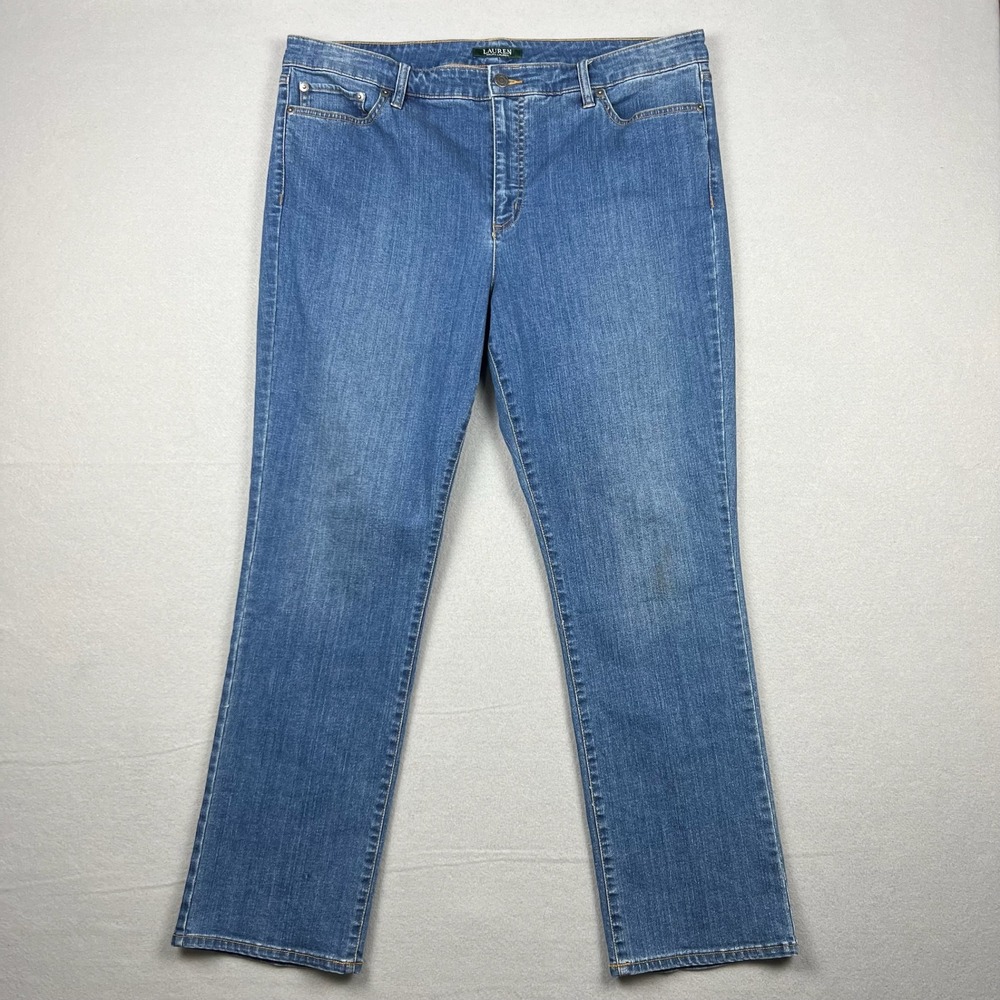 Lauren Ralph Lauren Women 16 Blue Premier Straight Leg Denim Jeans Stretch